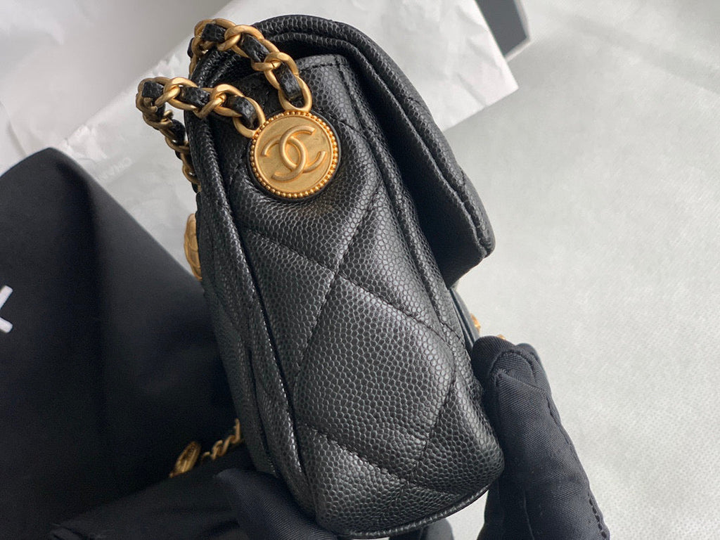 Chanel AS3368 Mini Flap Bag Shiny Calfskin Gold-Tone Metal Black