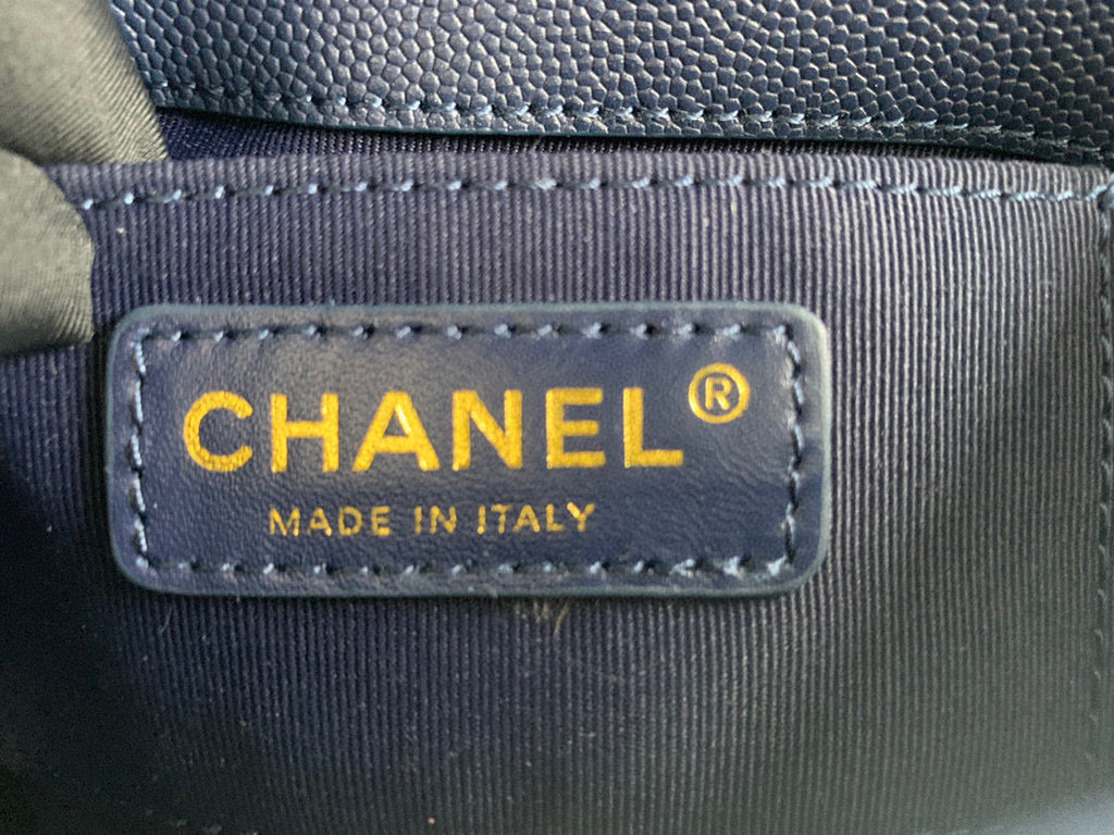Chanel AS3368 Mini Flap Bag Shiny Calfskin Gold-Tone Metal Navy Blue
