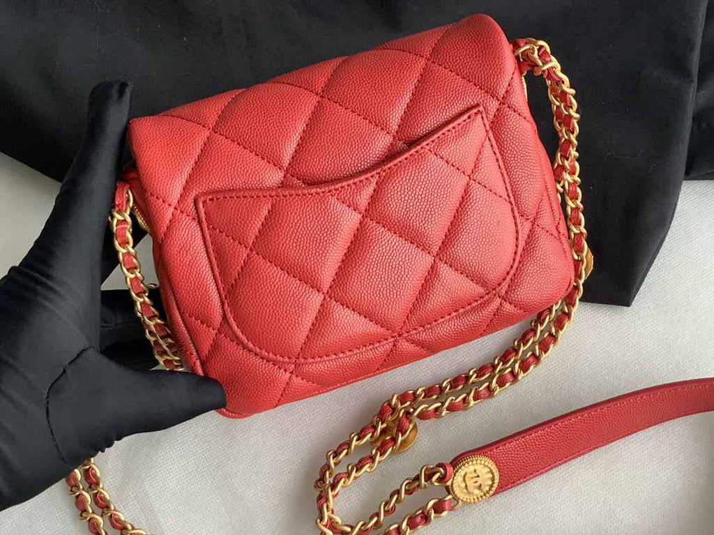 Chanel AS3368 Mini Flap Bag Shiny Calfskin Gold-Tone Metal Red