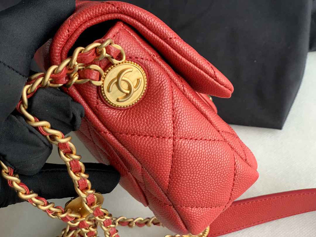 Chanel AS3368 Mini Flap Bag Shiny Calfskin Gold-Tone Metal Red
