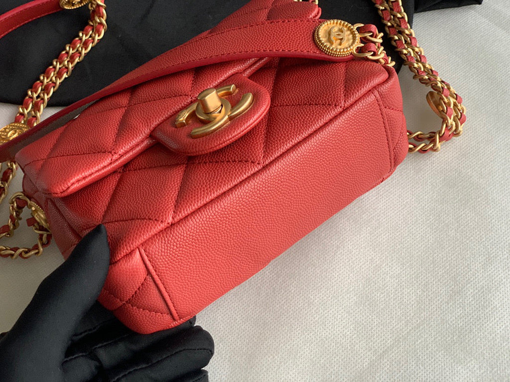 Chanel AS3368 Mini Flap Bag Shiny Calfskin Gold-Tone Metal Red