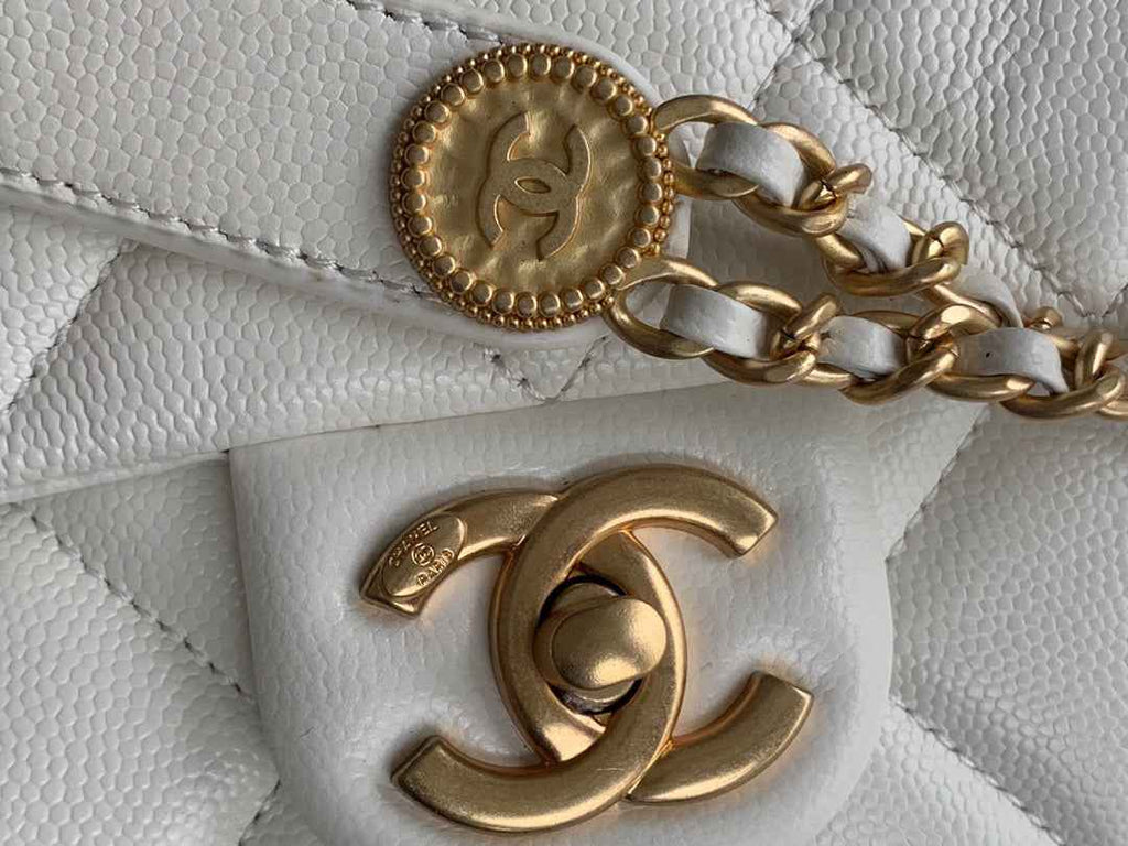 Chanel AS3368 Mini Flap Bag Shiny Calfskin Gold-Tone Metal White