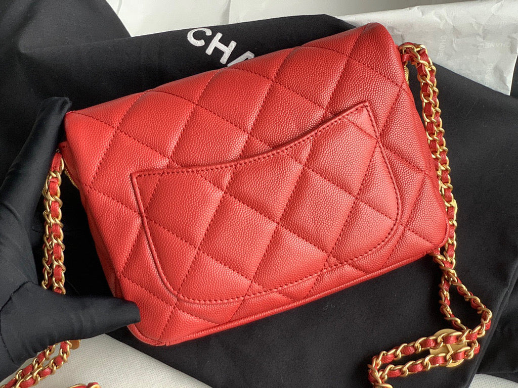 Chanel AS3369 Small Flap Bag Shiny Calfskin Gold-Tone Metal Red