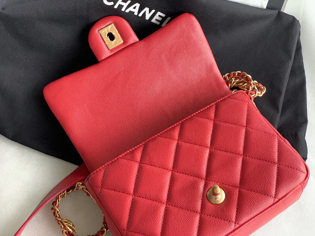Chanel AS3369 Small Flap Bag Shiny Calfskin Gold-Tone Metal Red