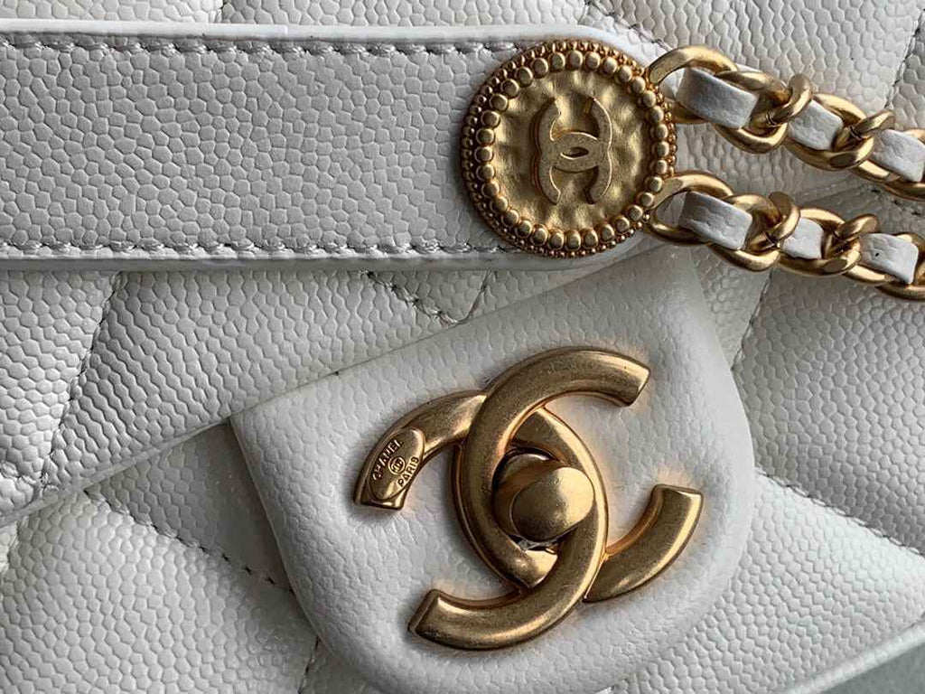 Chanel AS3369 Small Flap Bag Shiny Calfskin Gold-Tone Metal White