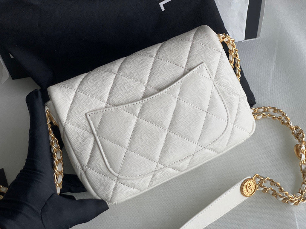 Chanel AS3369 Small Flap Bag Shiny Calfskin Gold-Tone Metal White