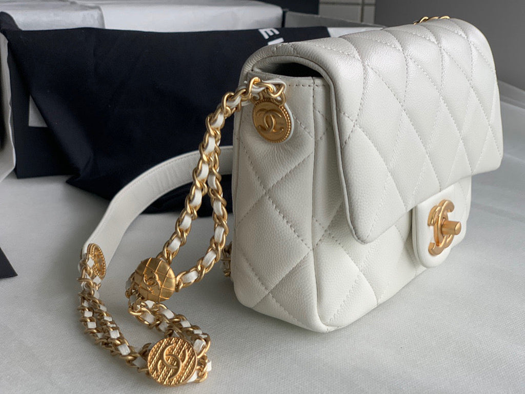 Chanel AS3369 Small Flap Bag Shiny Calfskin Gold-Tone Metal White