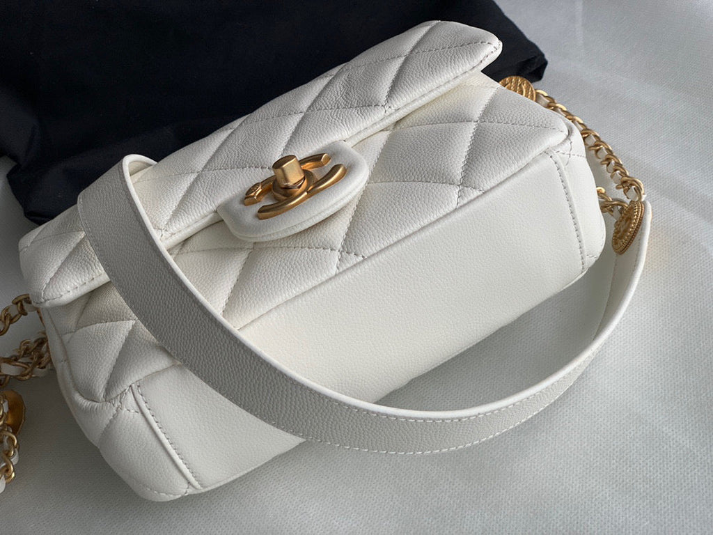 Chanel AS3369 Small Flap Bag Shiny Calfskin Gold-Tone Metal White