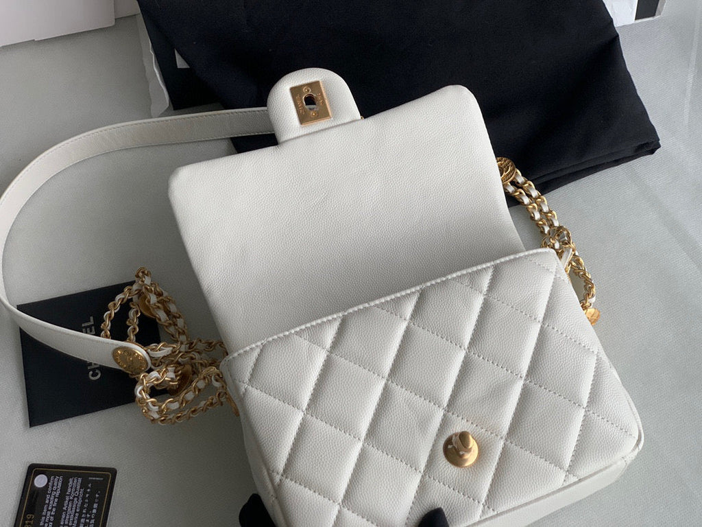 Chanel AS3369 Small Flap Bag Shiny Calfskin Gold-Tone Metal White