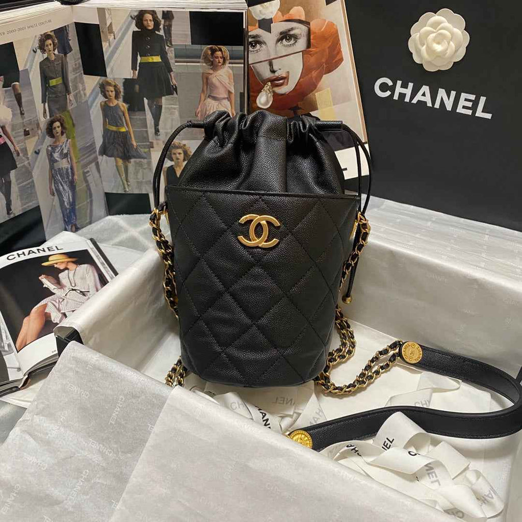 Chanel AS3371 Small Bucket Bag Calfskin Black