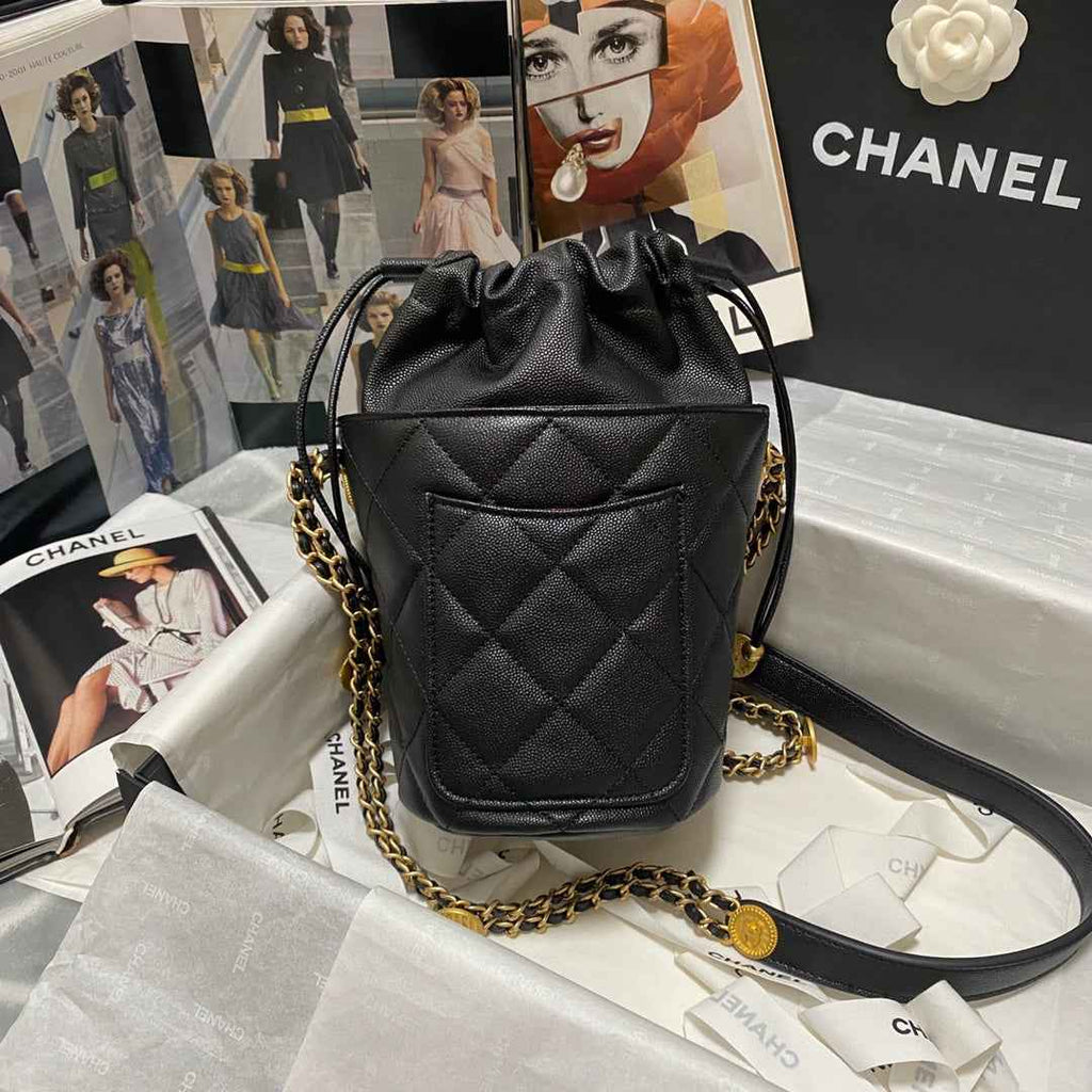 Chanel AS3371 Small Bucket Bag Calfskin Black