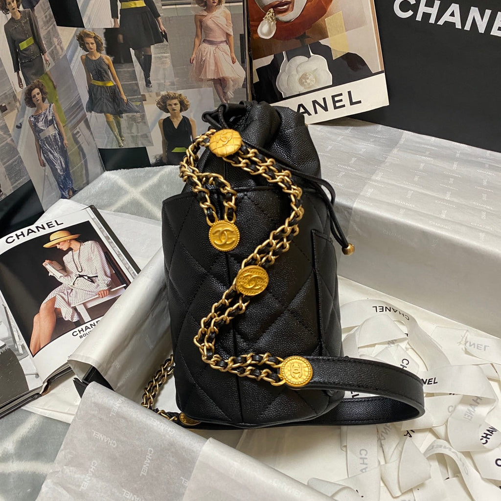 Chanel AS3371 Small Bucket Bag Calfskin Black