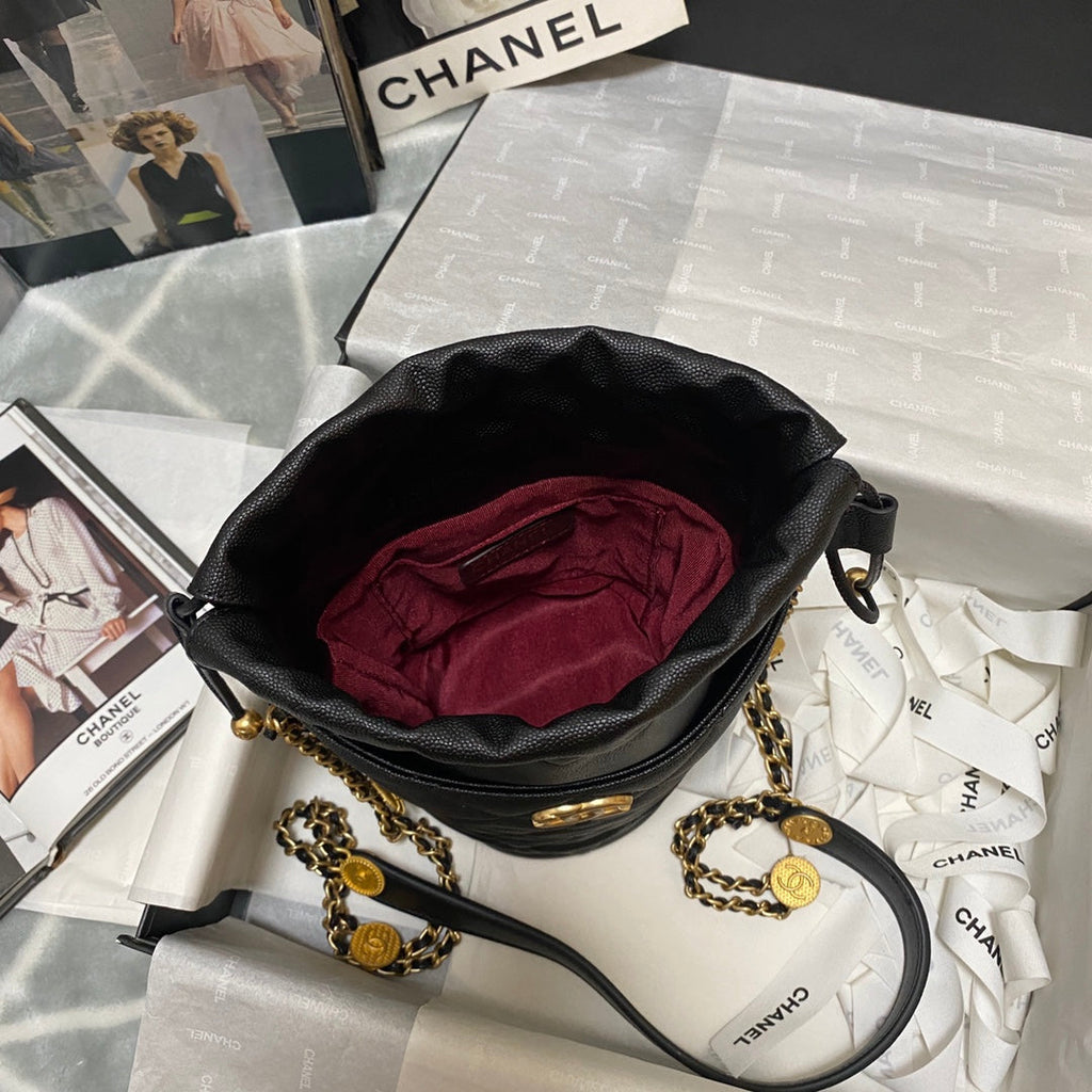 Chanel AS3371 Small Bucket Bag Calfskin Black
