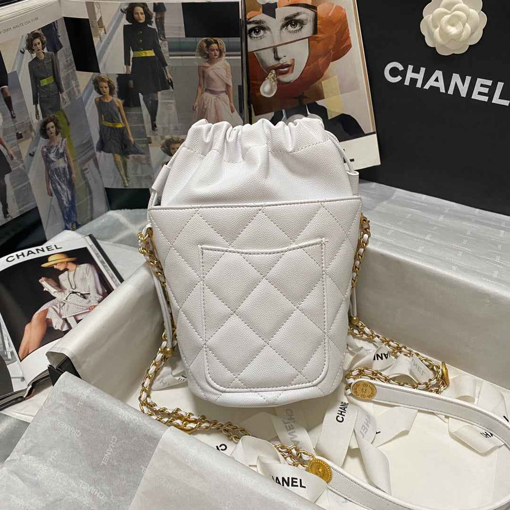 Chanel AS3371 Small Bucket Bag Calfskin White