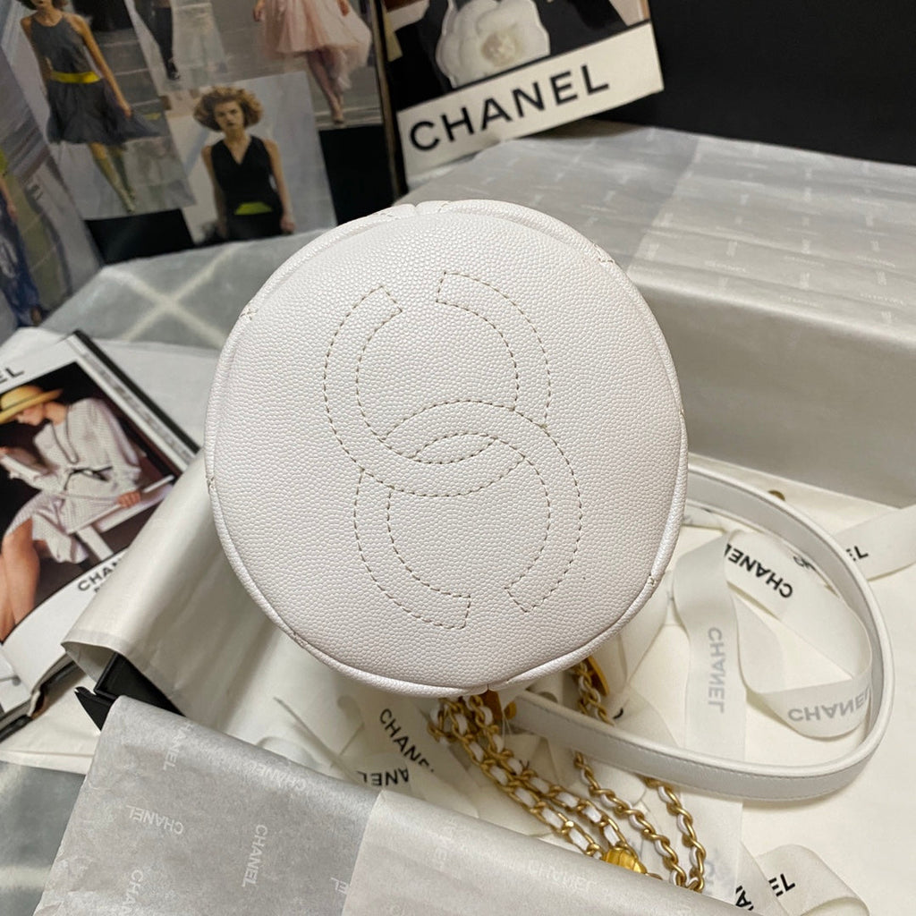 Chanel AS3371 Small Bucket Bag Calfskin White