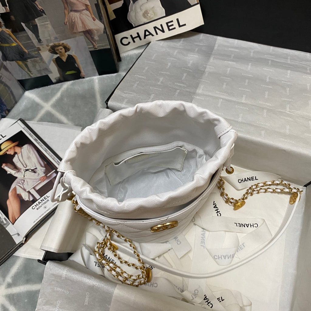 Chanel AS3371 Small Bucket Bag Calfskin White