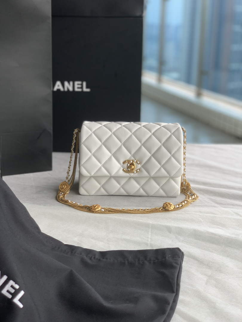 Chanel AS3378 Mini Flap Bag Lambskin White