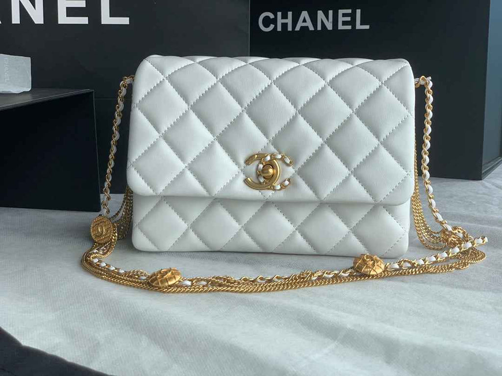 Chanel AS3378 Mini Flap Bag Lambskin White