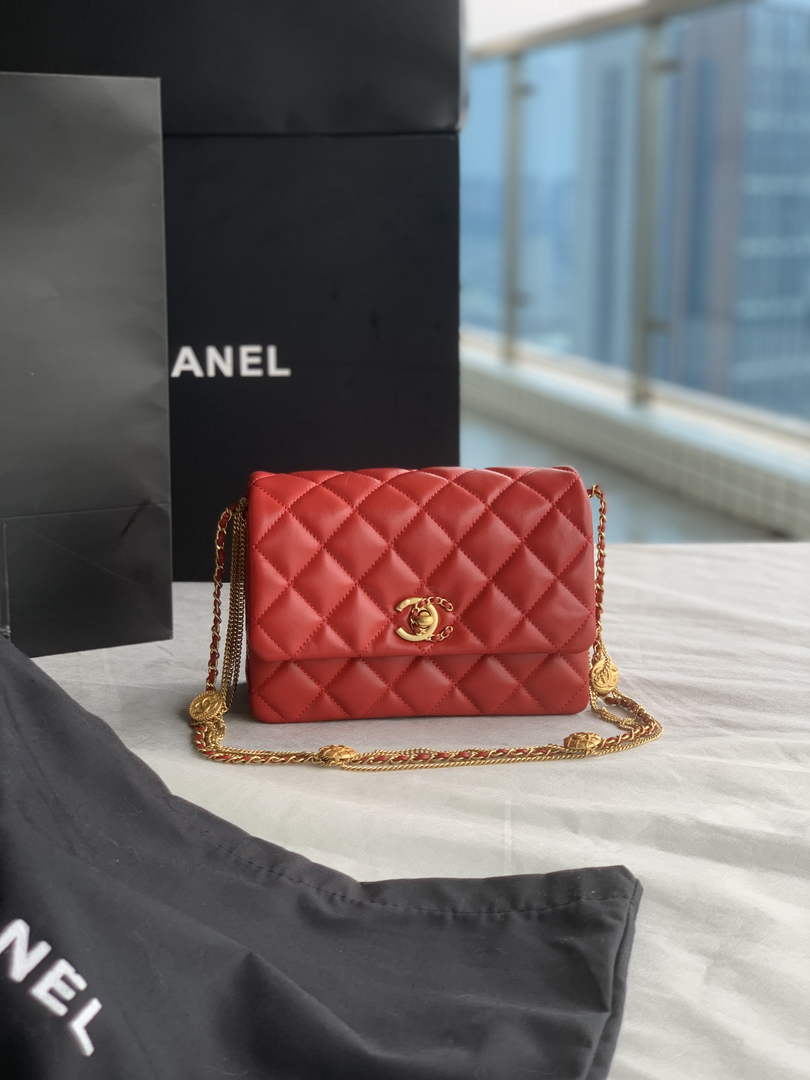 Chanel AS3378 Mini Flap Bag Lambskin Red