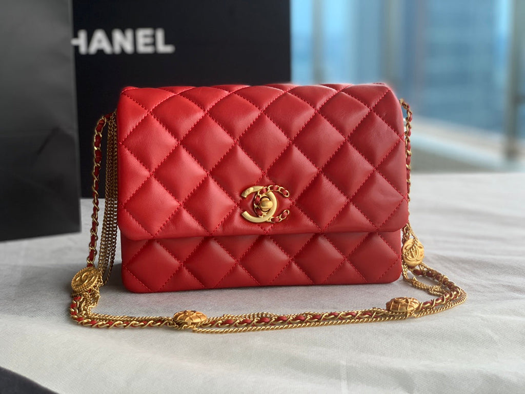Chanel AS3378 Mini Flap Bag Lambskin Red