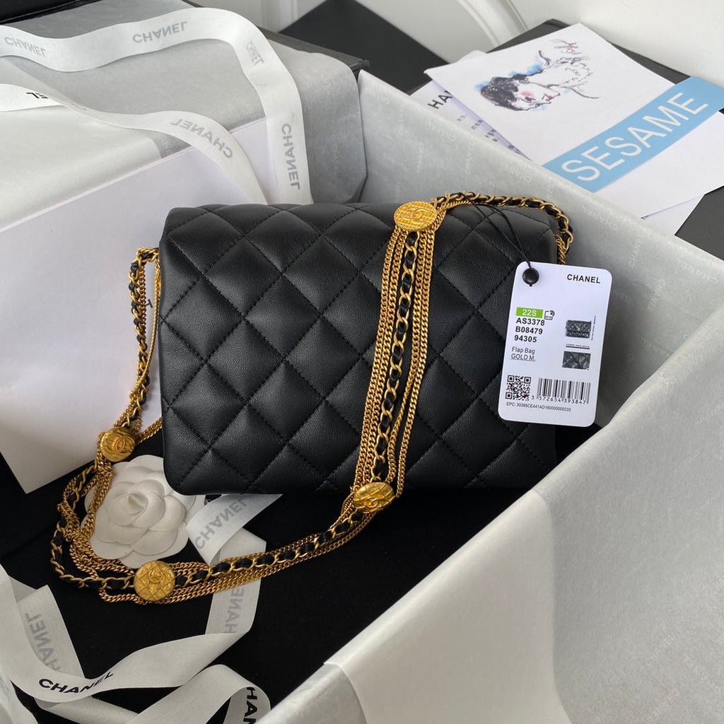 Chanel AS3378 Mini Flap Bag Lambskin Black