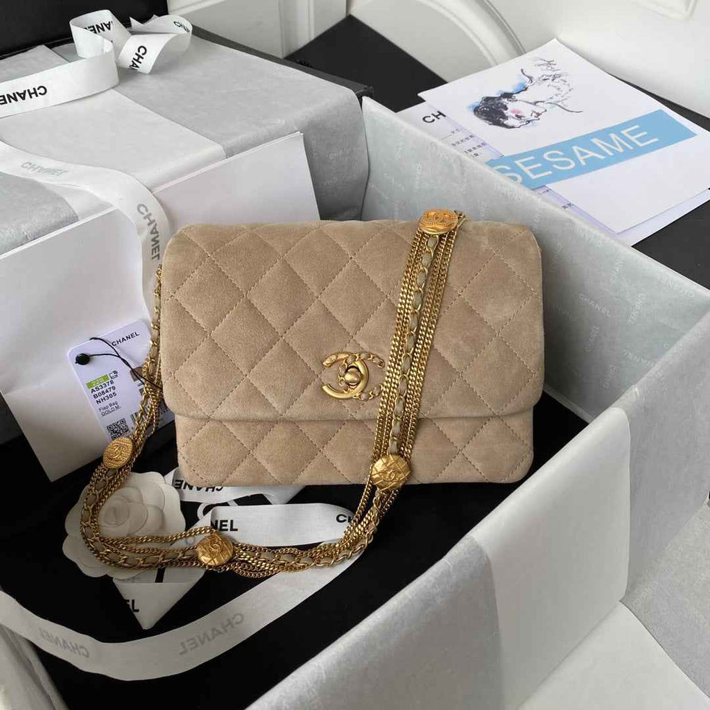 Chanel AS3378 Mini Flap Bag Suede Goatskin gray