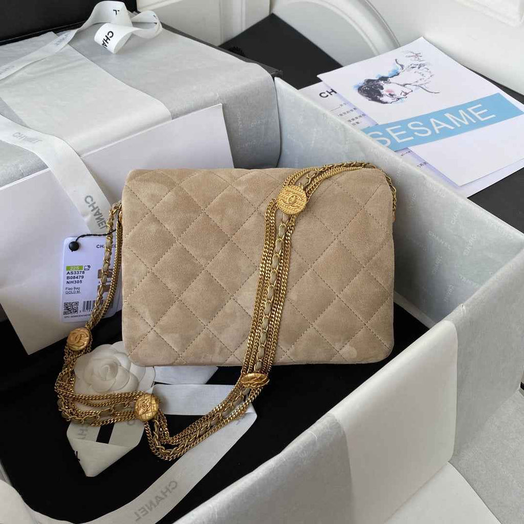 Chanel AS3378 Mini Flap Bag Suede Goatskin gray
