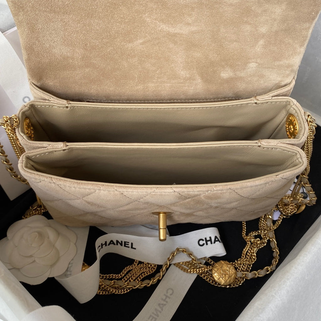 Chanel AS3378 Mini Flap Bag Suede Goatskin gray