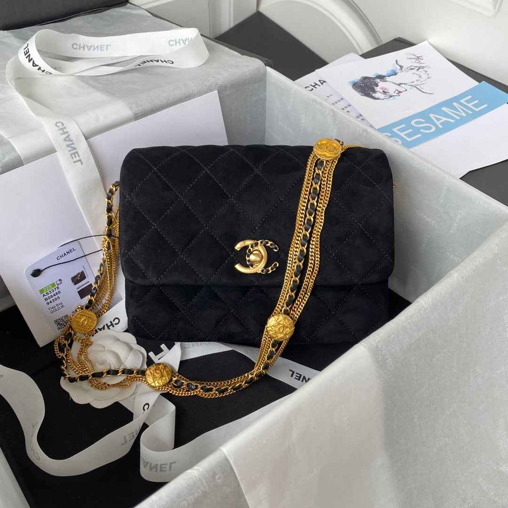 Chanel AS3378 Mini Flap Bag Suede Goatskin black