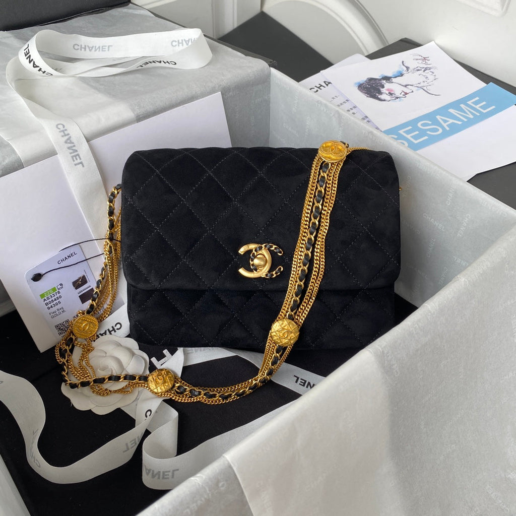 Chanel AS3378 Mini Flap Bag Suede Goatskin black