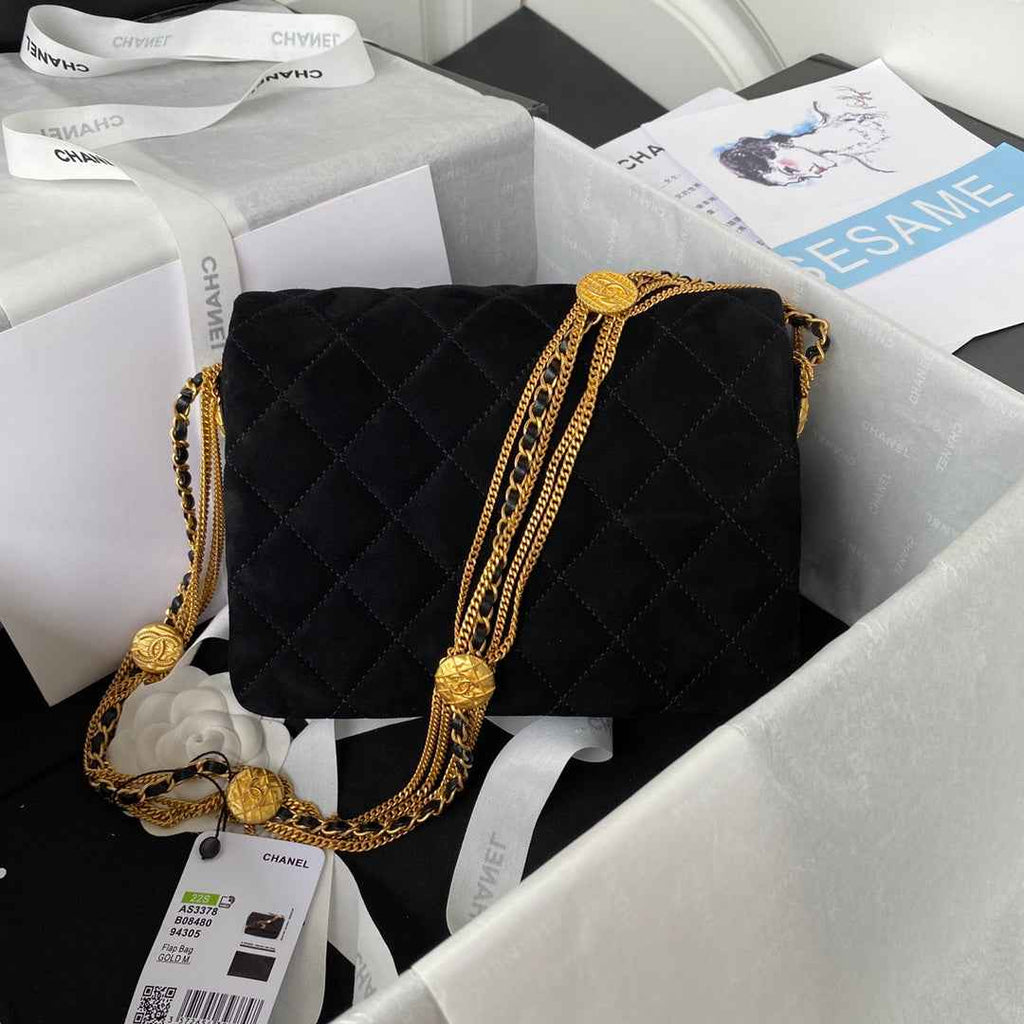 Chanel AS3378 Mini Flap Bag Suede Goatskin black