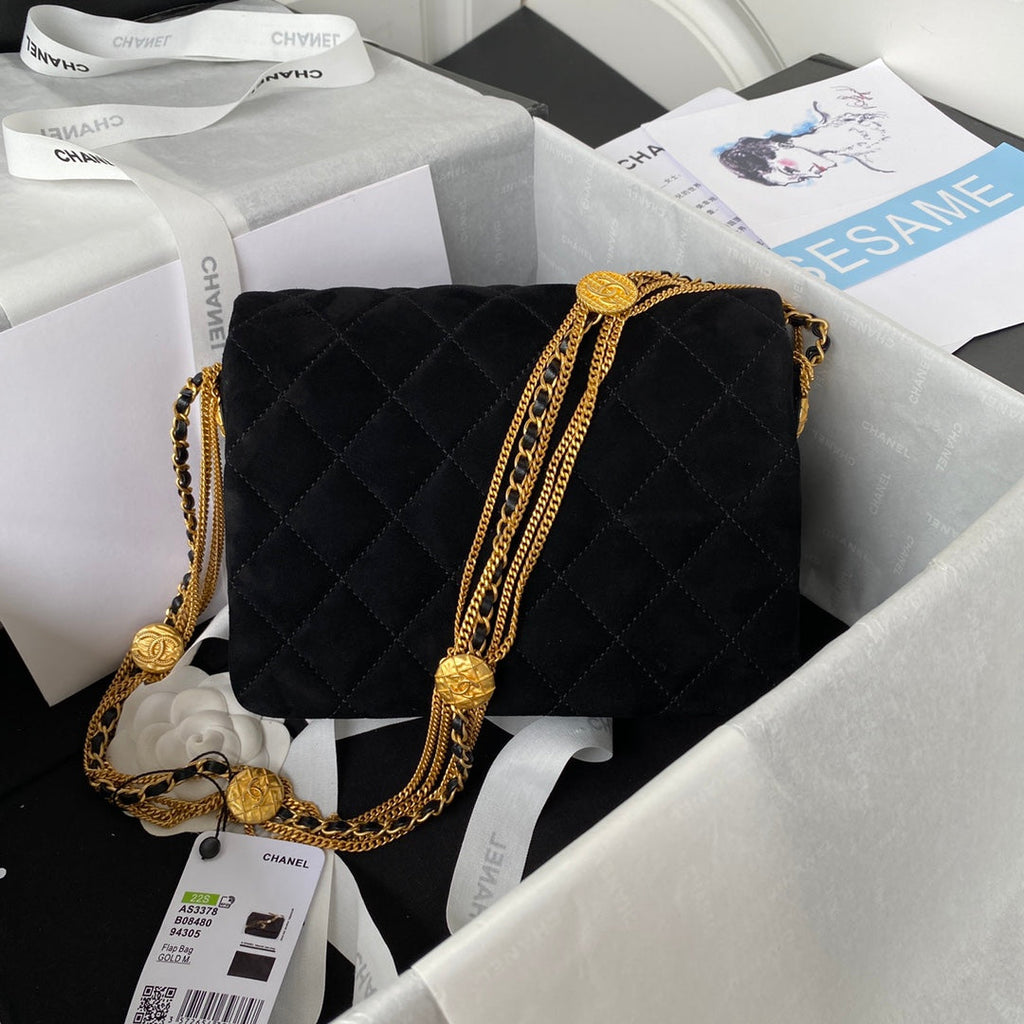 Chanel AS3378 Mini Flap Bag Suede Goatskin black
