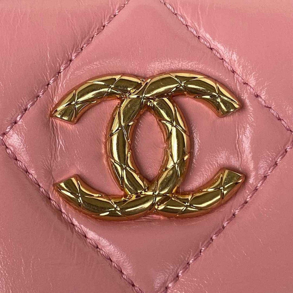 Chanel AS3383 Mini Camera Case Metallic Calfskin Gold-Tone Plum