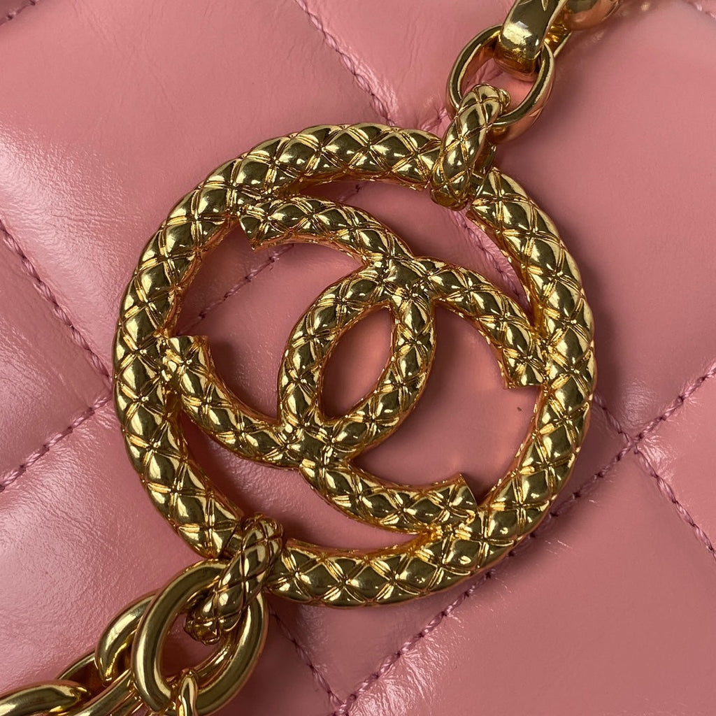 Chanel AS3383 Mini Camera Case Metallic Calfskin Gold-Tone Plum