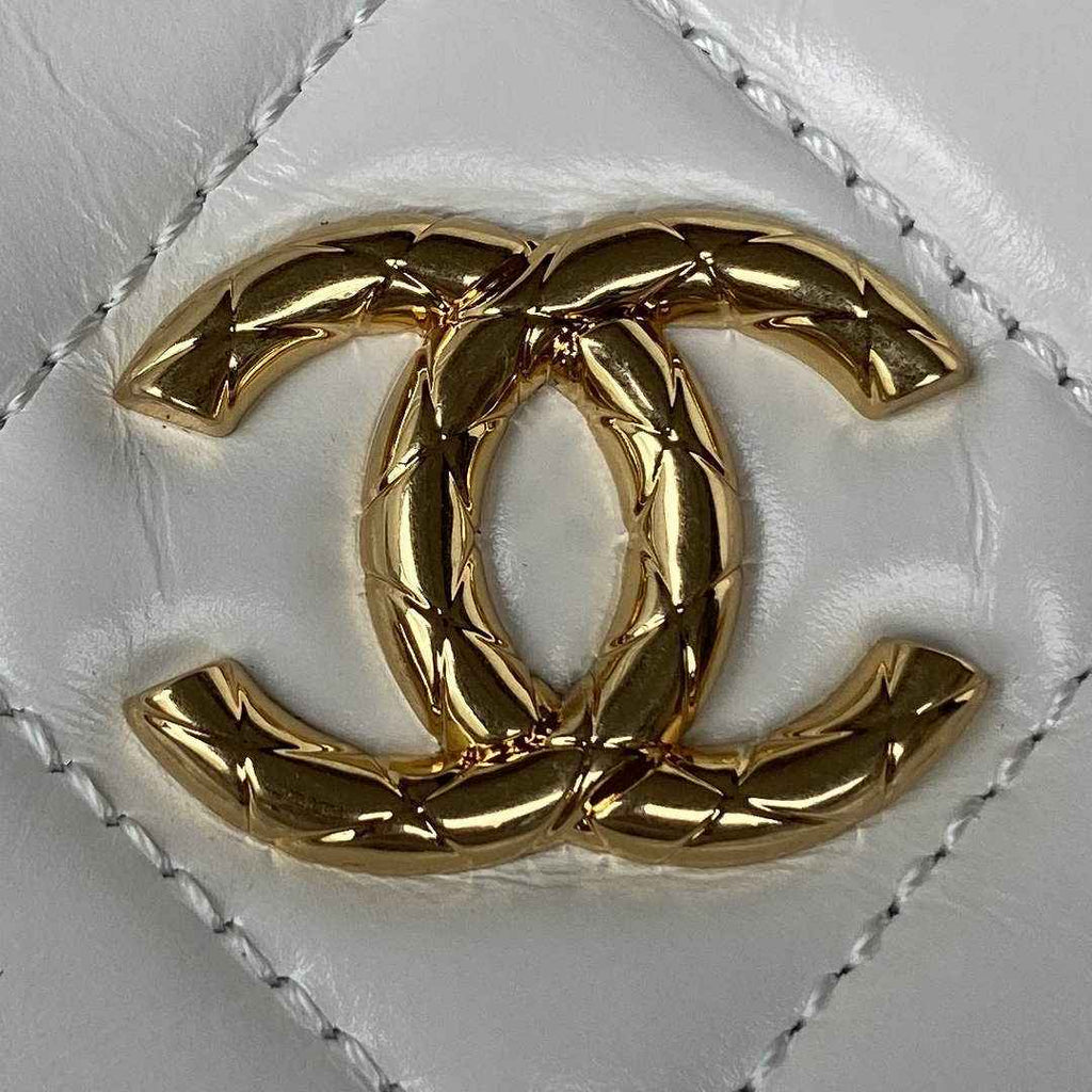 Chanel AS3383 Mini Camera Case Metallic Calfskin Gold-Tone White
