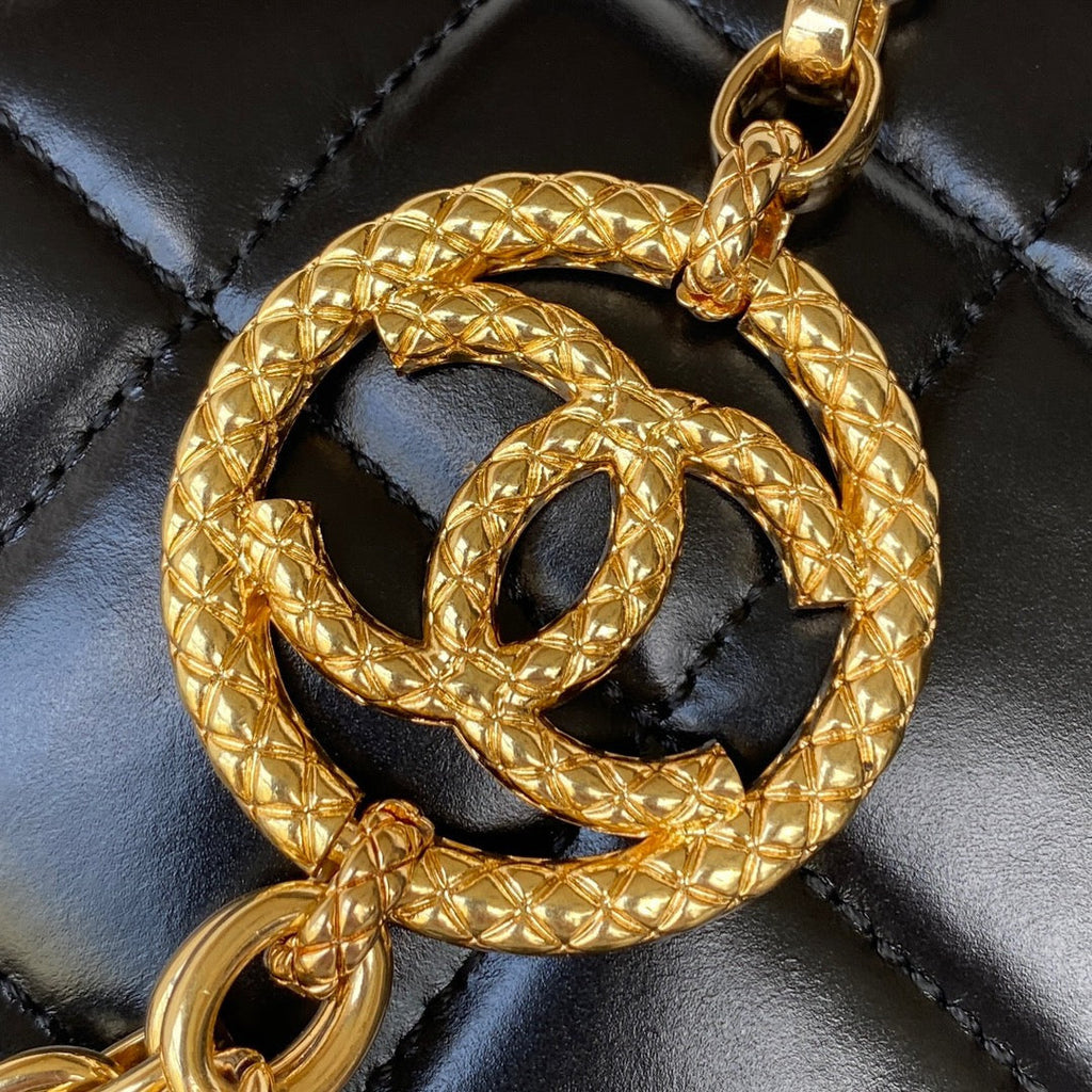 Chanel AS3383 Mini Camera Case Metallic Calfskin Gold-Tone Black