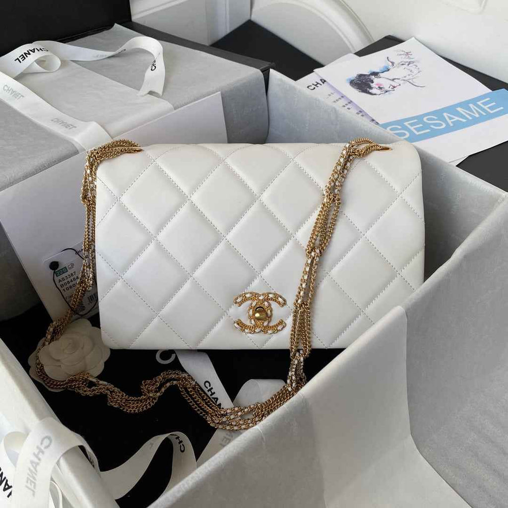 Chanel AS3387 Flap Bag Lambskin Fashion White