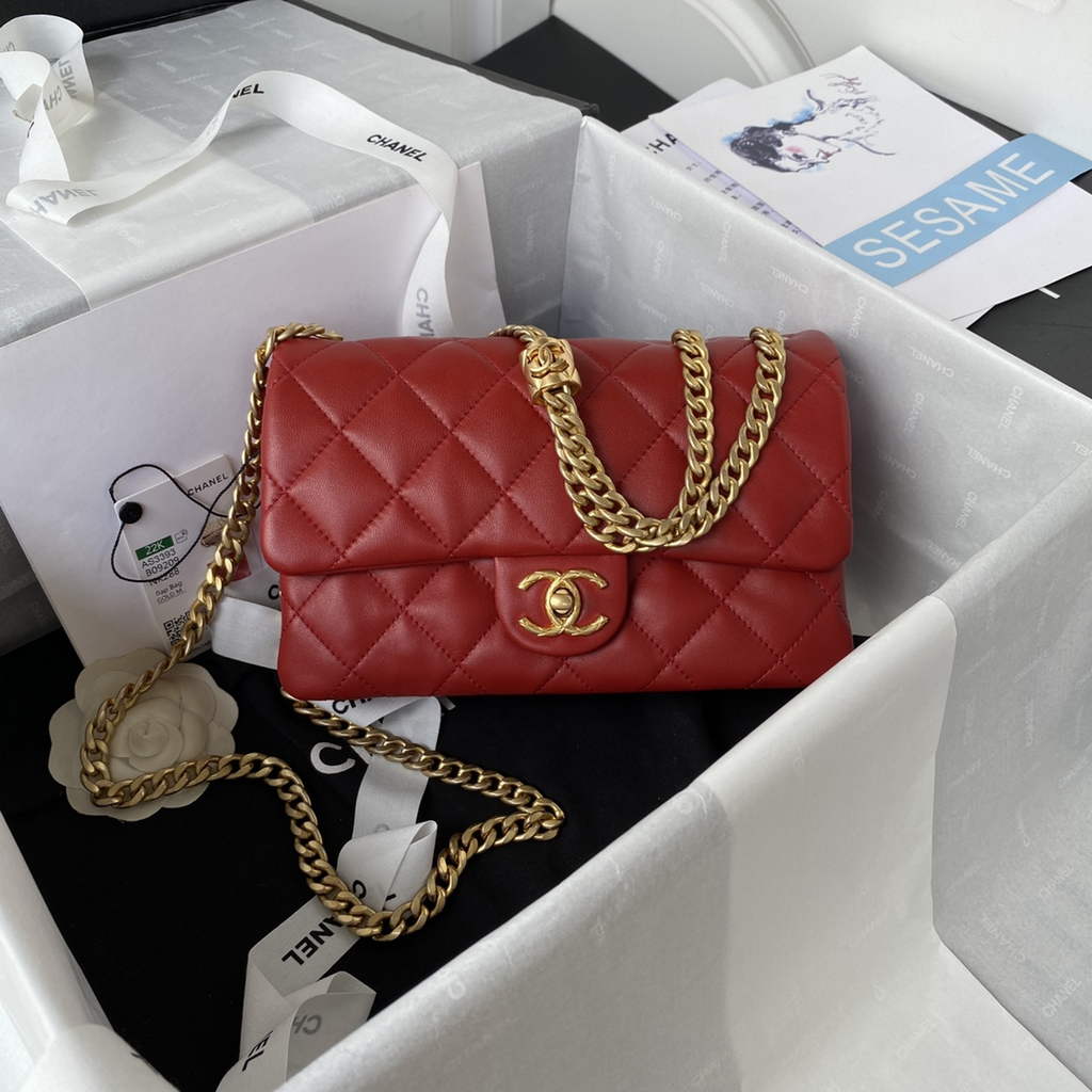 Chanel AS3393 Small Flap Bag Lambskin Red