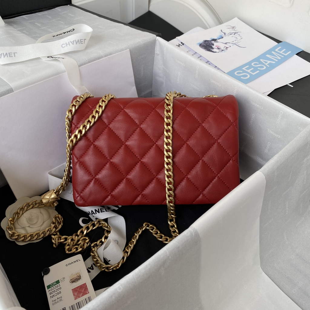 Chanel AS3393 Small Flap Bag Lambskin Red
