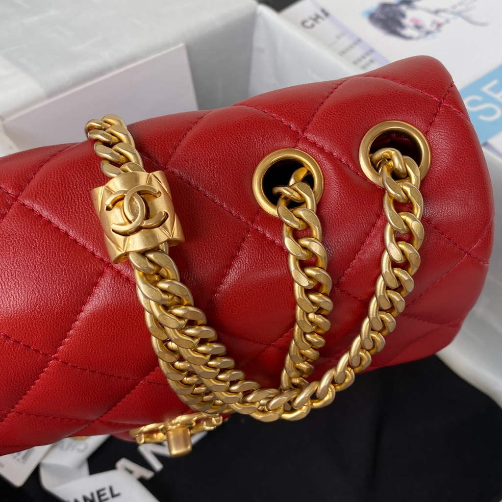 Chanel AS3393 Small Flap Bag Lambskin Red