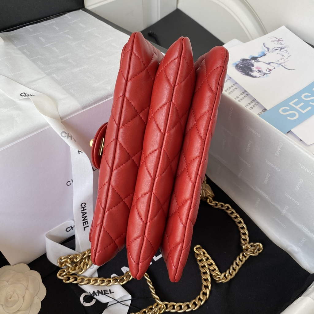 Chanel AS3393 Small Flap Bag Lambskin Red