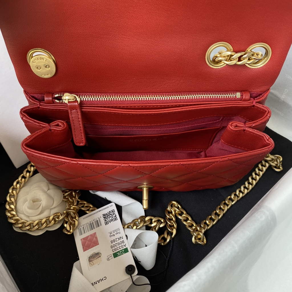 Chanel AS3393 Small Flap Bag Lambskin Red