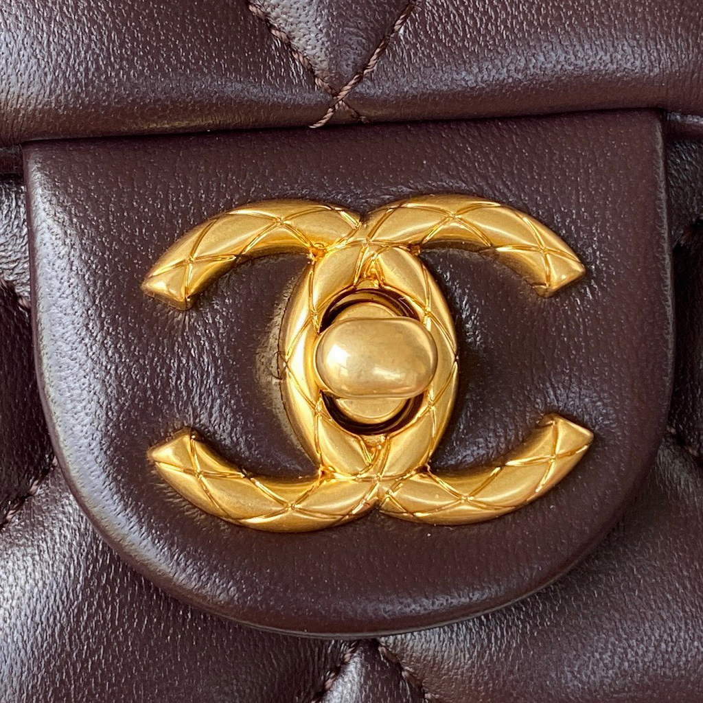 Chanel AS3393 Small Flap Bag Lambskin dark brown