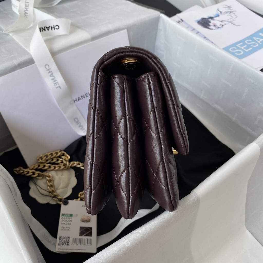 Chanel AS3393 Small Flap Bag Lambskin dark brown