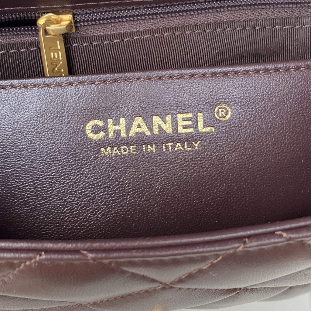 Chanel AS3393 Small Flap Bag Lambskin dark brown