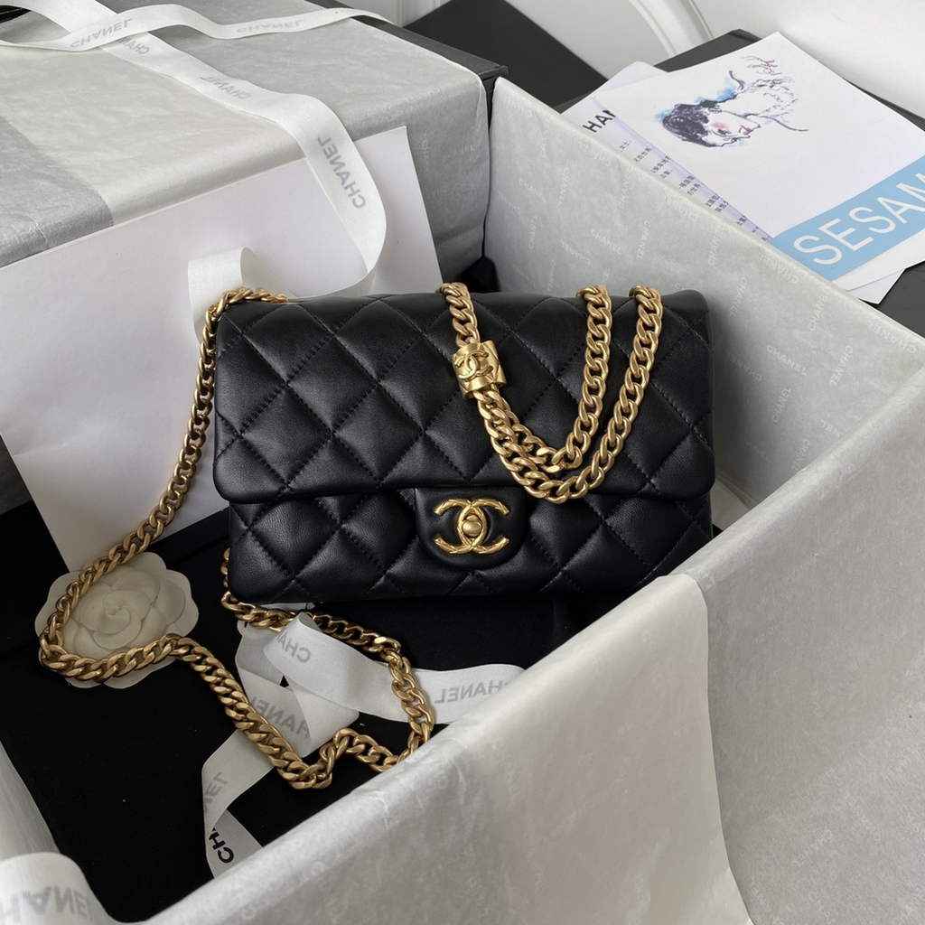 Chanel AS3393 Small Flap Bag Lambskin Black