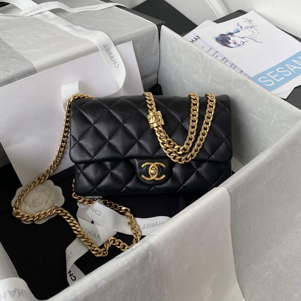 Chanel AS3393 Small Flap Bag Lambskin Black