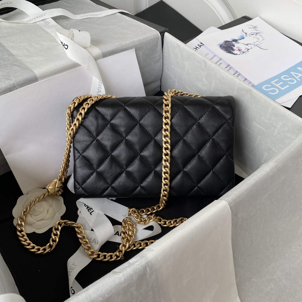 Chanel AS3393 Small Flap Bag Lambskin Black