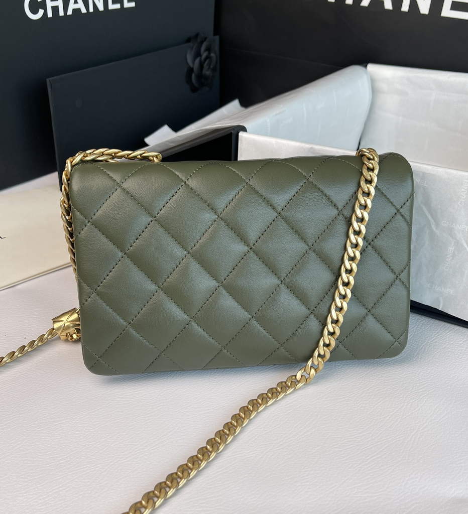 Chanel AS3393 Small Flap Bag Lambskin Green