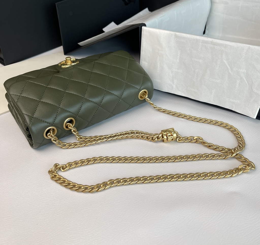 Chanel AS3393 Small Flap Bag Lambskin Green